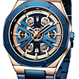 LONGBO Endurance Series Skeleton Design Analog Quartz Watch for Men with Stainless Steel Strap and Octagonal Alloy Case with Screw Detailing