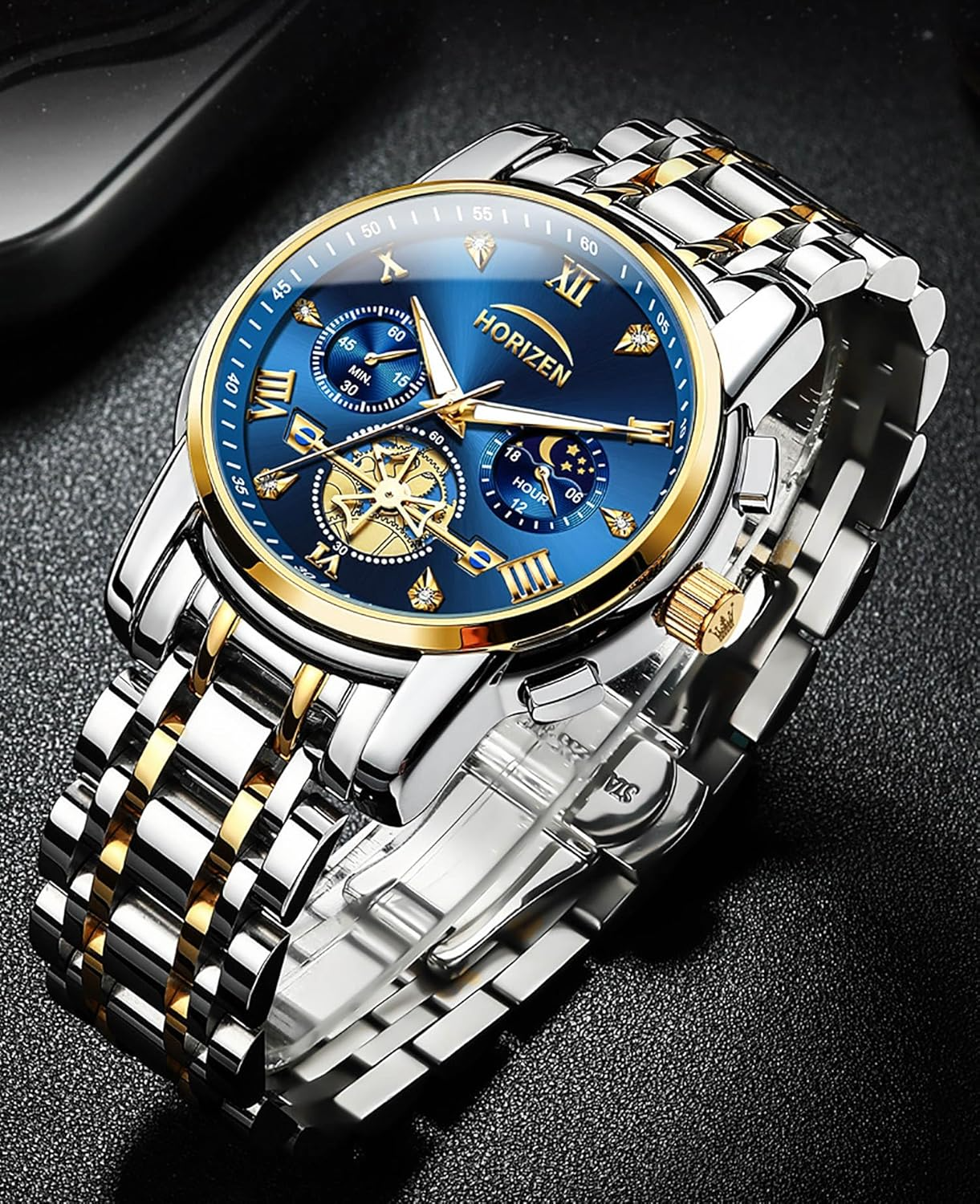 Horizon Stainless Steel Chronograph Luxury Analogue Watch for Men (Blue Dial) - Image 3