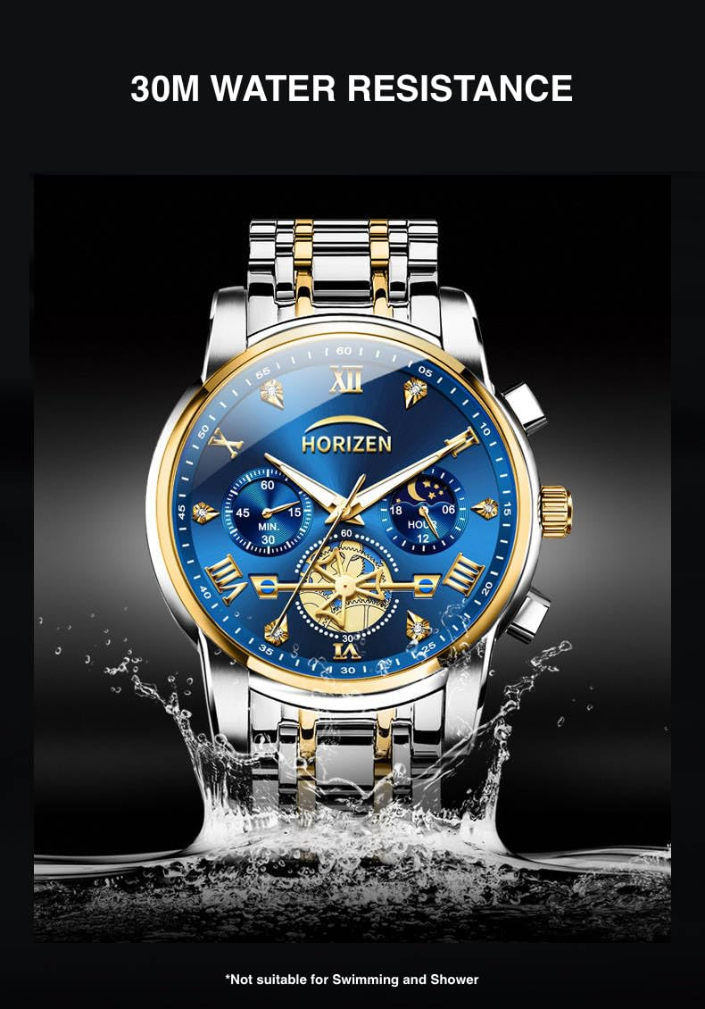Horizon Stainless Steel Chronograph Luxury Analogue Watch for Men (Blue Dial) - Image 2